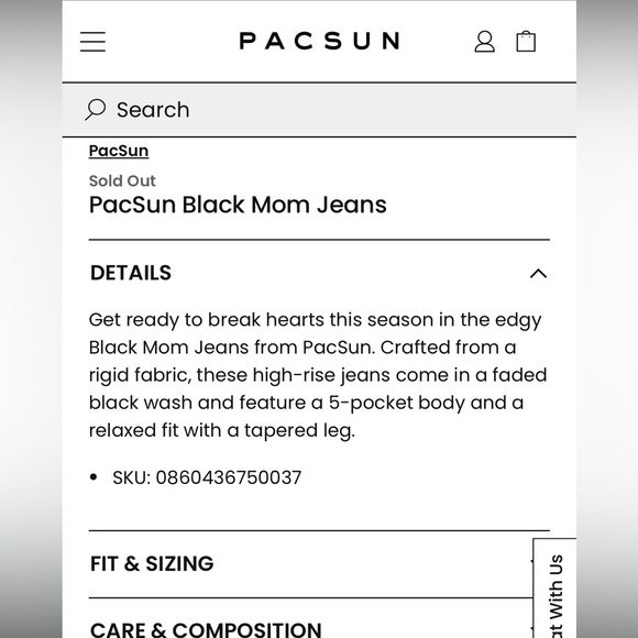 PAC SUN Black Mom Jean Size 24 - Picture 5 of 9